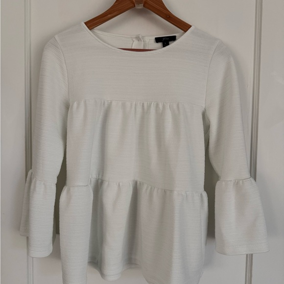 J. Crew Tops - J. Crew White Textured Peplum Tunic with Bell Sleeves